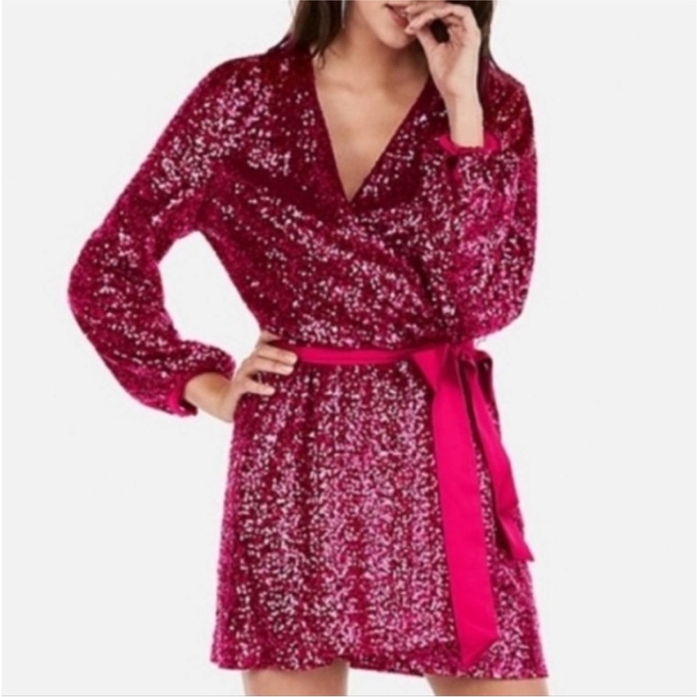 Express Fuchsia Sequin Mini Dress - Picture 2 of 6